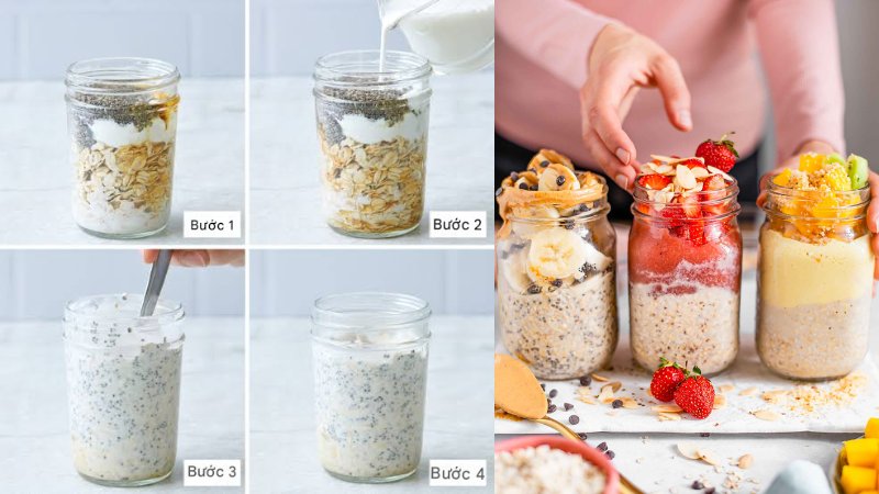 Các bước  làm yến mạch qua đêm cơ bản